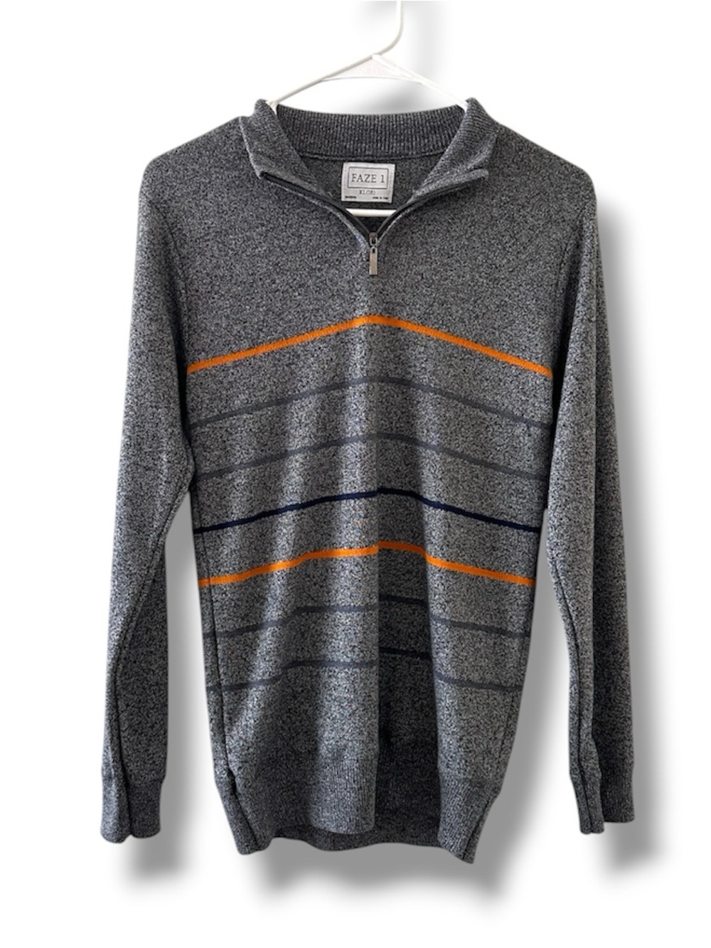 Faze 1 Gray Quarter-Zip Striped Sweater Boys Size XL Preppy Comfy Nautical
